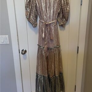 LoveShackFancy Metallic Plaid Maxi Dress